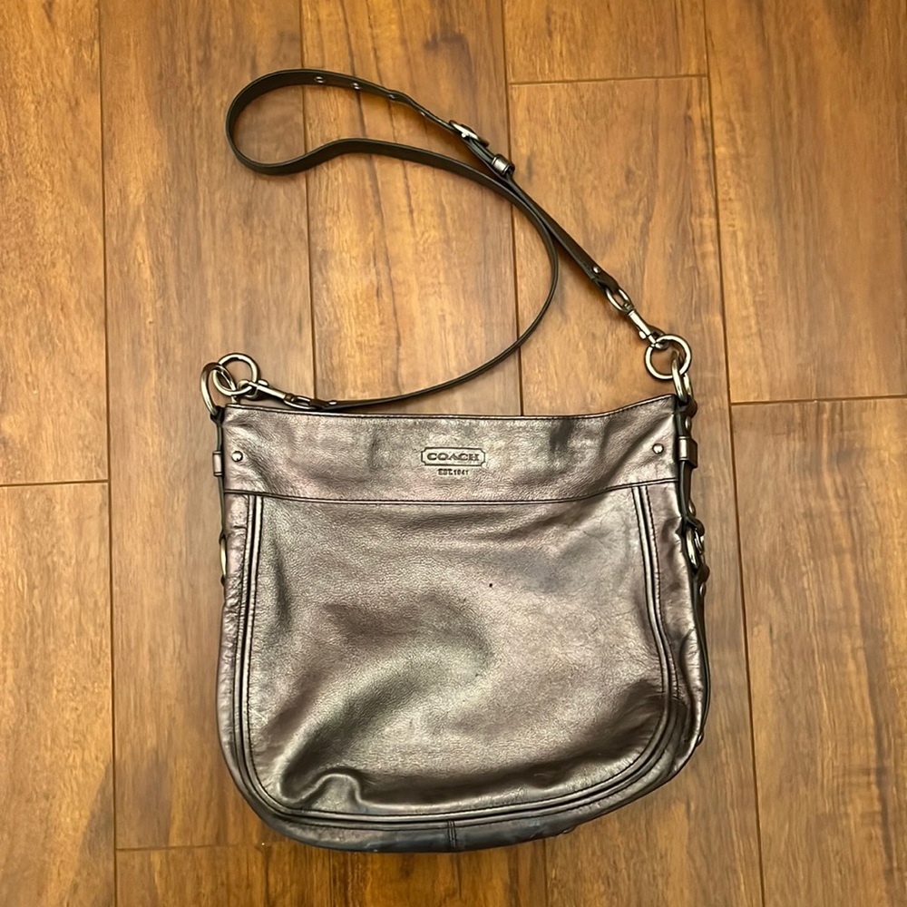 Metallic COACH crossbody hobo bag